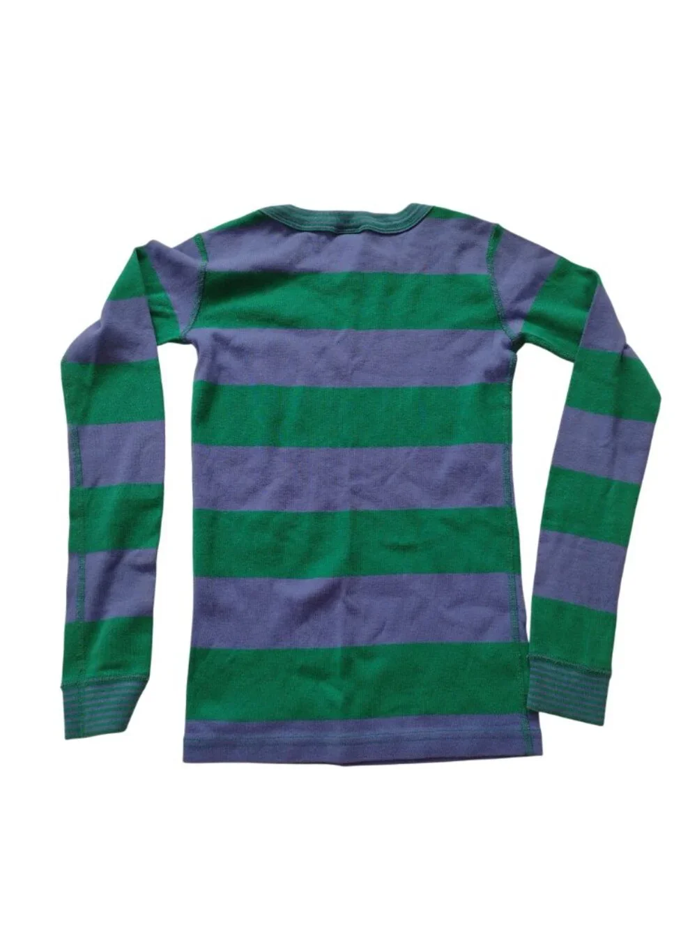 Hanna Andersson Kids Pajamas 8 Blue Green Wide Stripe Cotton Long Johns PJs